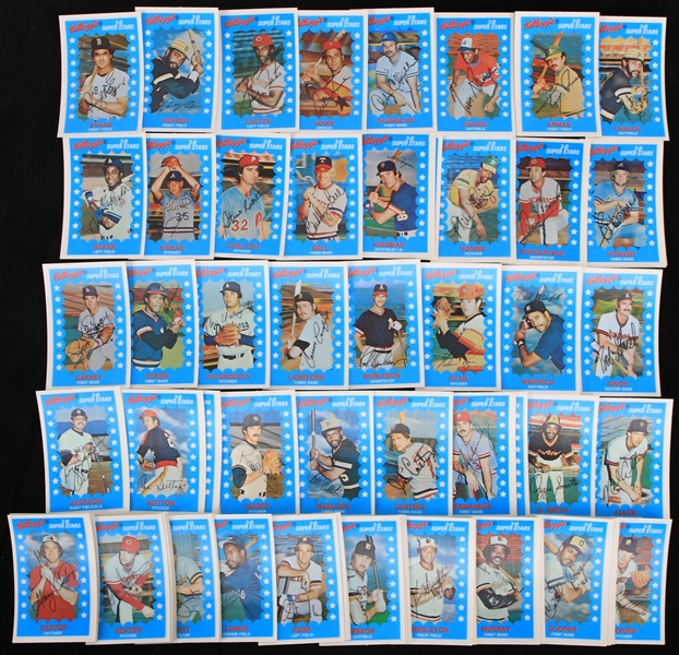 1982 Robin Yount Milwaukee Brewers, Nolan Ryan Houston Astros, Pete Rose Philadelphia Phillies, Kirk Gibson Detroit Tigers, and more Kelloggs 2x3 3-D Superstar Trading Cards (Lot of 62)