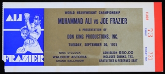 1975 Muhammad Ali vs Joe Frazier World Heavyweight Championship Fight Ticket Stub Signed by Muhammad Ali (Troy Kinunen Collection)(JSA)