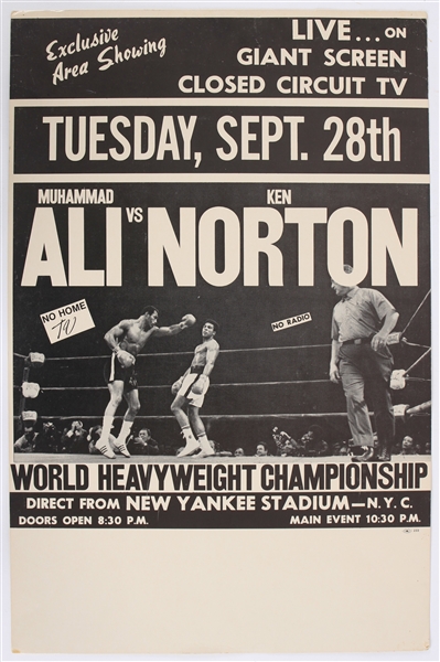 1976 Muhammad Ali Ken Norton World Heavyweight Championship Title Bout 15" x 23" Broadside