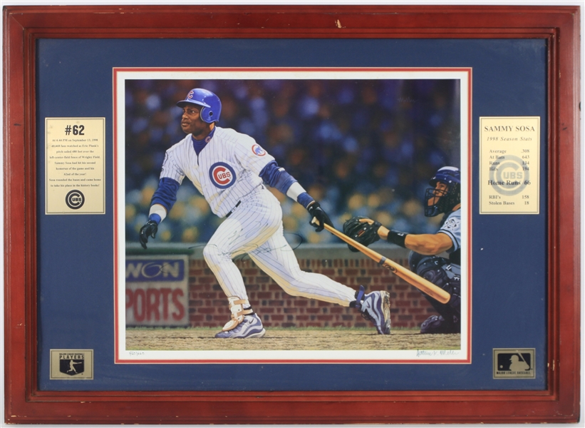 1998 Sammy Sosa Chicago Cubs Signed 26" x 36" Framed Home Run #62 Lithograph (JSA)