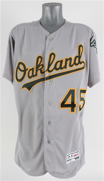 2018 Jharel Cotton Oakland Athletics Road Jersey (MEARS LOA/MLB Hologram)