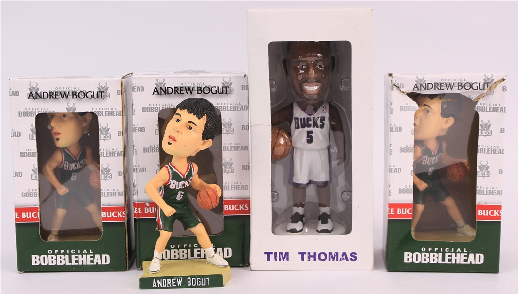 2004-14 Andrew Bogut Tim Thomas Milwaukee Bucks MIB Bobbleheads - Lot of 4