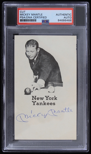 1960 circa Ultra Rare Regional Premium Mickey Mantle New York Yankees Billiards Hall - Waukesha, WI Signed 3" x 5" Promotional Card (PSA Slabbed)