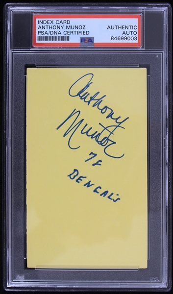 1980-1992 Anthony Munoz Cincinnati Bengals Autographed 3x5 Index Card (PSA Slabbed)