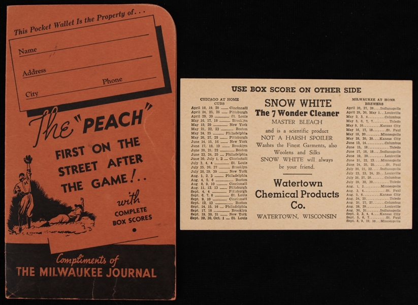 1937 Milwaukee Brewers & Chicago White Sox "Peach" Baseball Schedule and Pocket Score Card (Lot of 2)