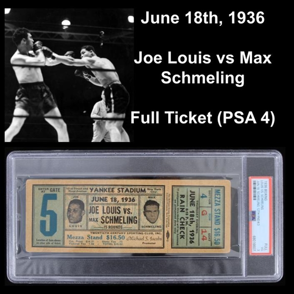 1936 (June 18th) Joe Lois vs Max Schmeling Boxing Match at Yankee Stadium Ticket Graded VG-3 (PSA Slabbed)