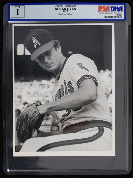 1976 Nolan Ryan California Angels 7x9 Black and White Baltimore Sun Photo (PSA Slabbed)