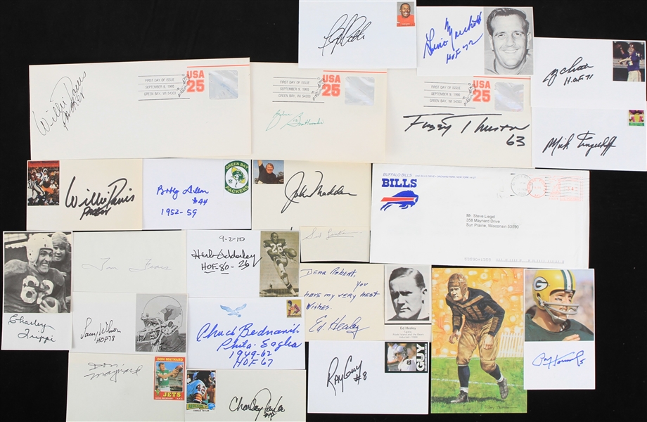 1960s-1990s Ray Guy Oakland Raiders, Herb Adderly Green Bay Packers, Don Maynard New York Jets, John Madden Oakland Raiders, and more Autographed Index Cards and Envelopes (Lot of 23)