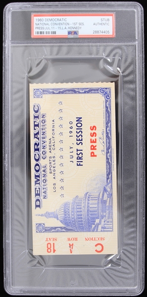 1960 John F. Kennedy Democratic National Convention 1st Session Ticket Stub (PSA Slabbed) 