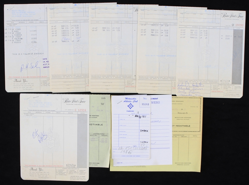 1970s Allen "Bud" Selig Milwaukee Brewers Signed Pfister Hotel and Milwaukee Athletic Club Receipts (Lot of 7)