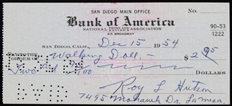 1954 Roy Hutson Brooklyn Robins Signed Check (JSA)