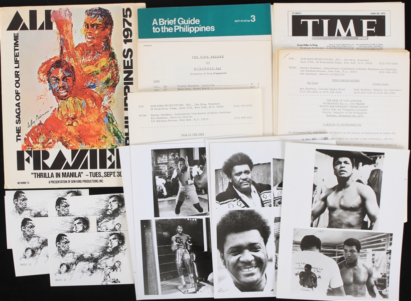 1975 Muhammad Ali Joe Frazier World Heavyweight Championship Title Bout Press Folder w/ Photos, Tale of the Tape, Guide to the Philippines, Postcards & More (Troy Kinunen Collection)