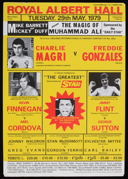 1979 Muhammad Ali World Heavyweight Champion 8.25" x 12" Royal Albert Hall Exhibition Bout Poster (Troy Kinunen Collection)