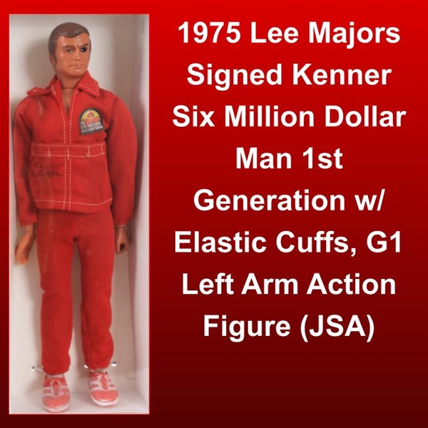 1975 Original Lee Majors Signed Kenner Six Million Dollar Man 1st Generation w/ Elastic Cuffs, G1 Left Arm Action Figure (JSA)  Figure (JSA)
