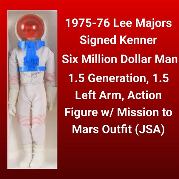 1975-76 Lee Majors Signed Kenner Six Million Dollar Man 1.5 Generation, 1.5 Left Arm, Action Figure w/ Mission to Mars Outfit (JSA)