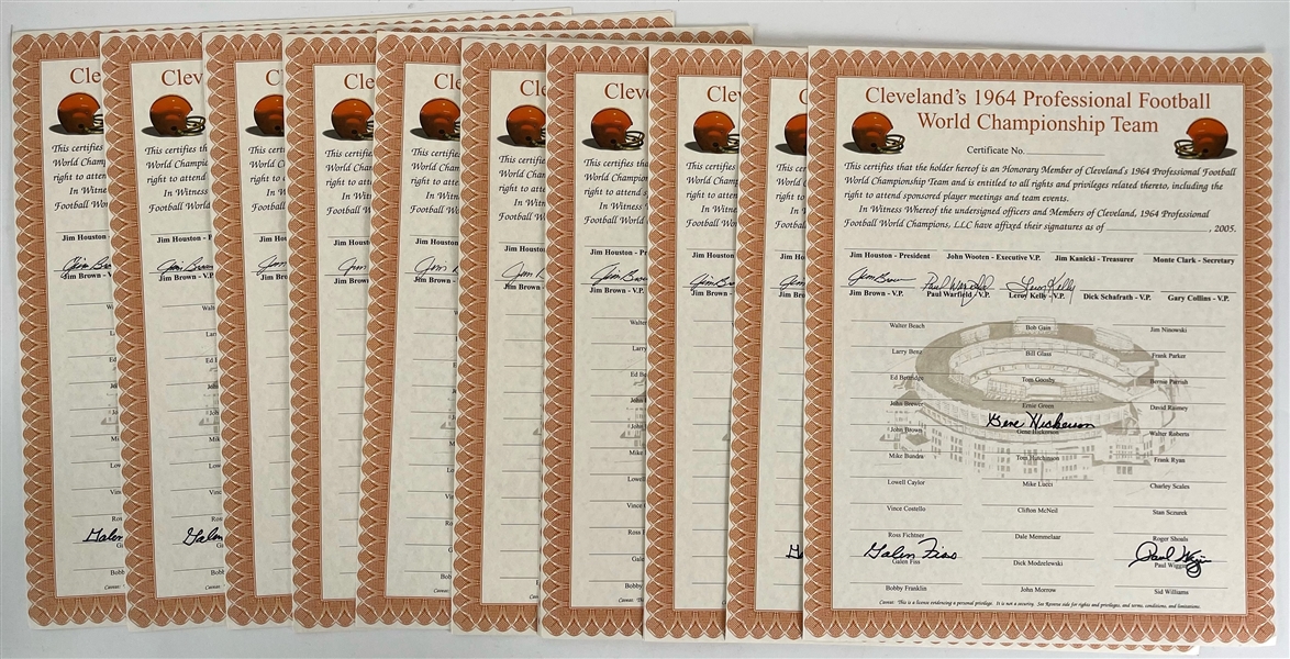 1964 Cleveland Browns World Championship Team 16" x 20" Signed Sheets - Lot of 19 (William Fleming Letter)