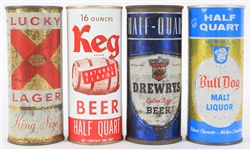 1940s-60s Vintage Tall Boy Beer Can Collection - Lot of 4 w/ Keg Beer, Lucky Lager, Bull Dog Malt Liquor & Drewrys Extra Dry 