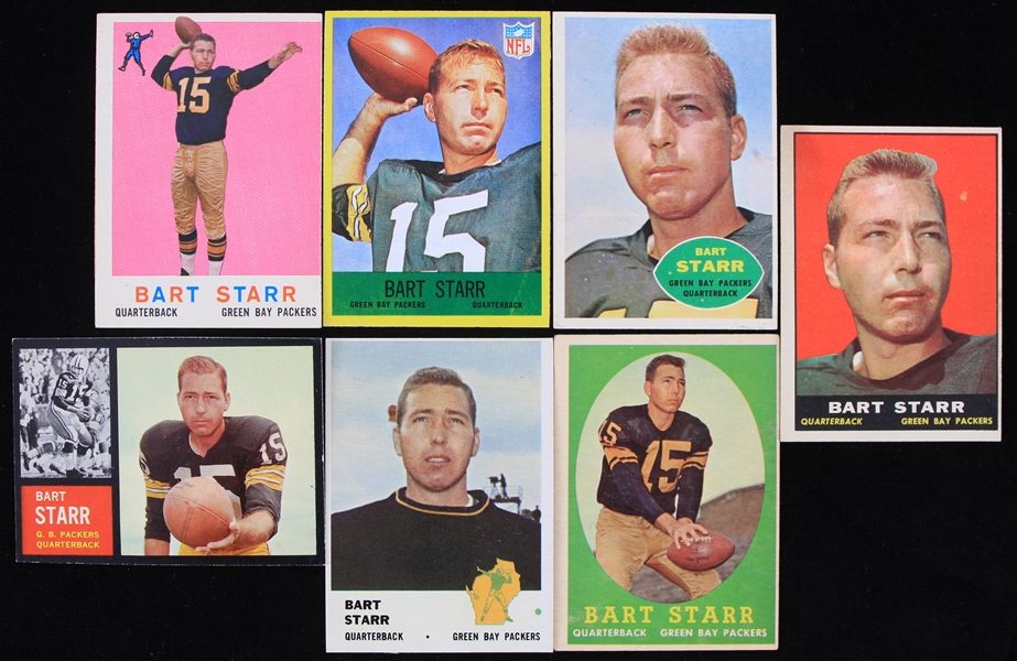 1958-67 Bart Starr Green Bay Packers Football Trading Cards - Lot of 7