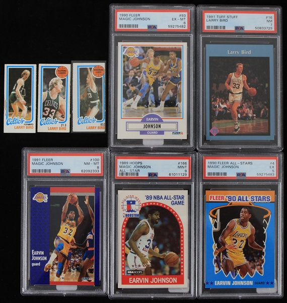 1980-91 Larry Bird Magic Johnson Basketball Trading Cards - Lot of 8 w/ Bird Rookie Panel Cards & Slabbed Cards