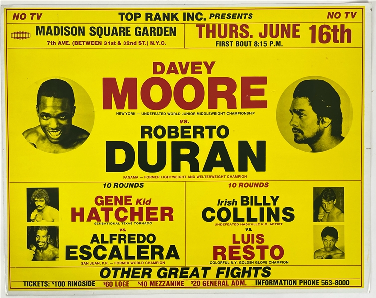 1983 Davey Moore Roberto Duran World Middleweight Championship Title Bout 23" x 29" Broadside