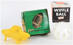1960s-70s Pete Rose Jerry Koosman Endorsed MIB King Wiffle Ball + Voit Football Kicking Tee w/ Original Box