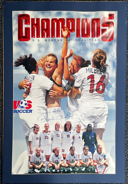 1999 Brandi Chastain Team USA Signed 26" x 38" Matted Champions Poster (JSA)