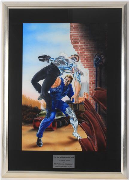 2000s The Six Million Dollar Man "Steve Austin vs The Villainous Maskatron" 29" x 41" Original Mike Machlan/Bart Barson Art Work 