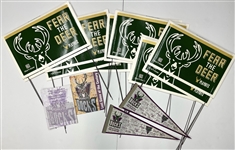 1999-2002 Milwaukee Bucks Playoffs Yard Signs w/ Pennants & Rosters (Lot of 16)