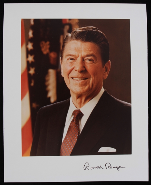 1980s Ronald Reagan 8x10 Colored Official White House Photo with Facsimile Signature 