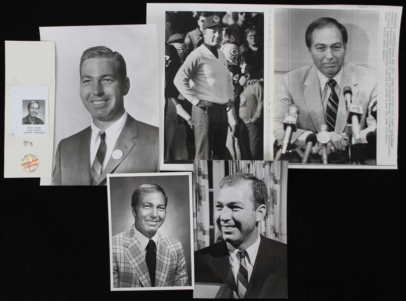 1960s-1980s Bart Starr Green Bay Packers 1.5"x1.5", 4x6, and 8x10 Black and White Photos (Lot of 9)