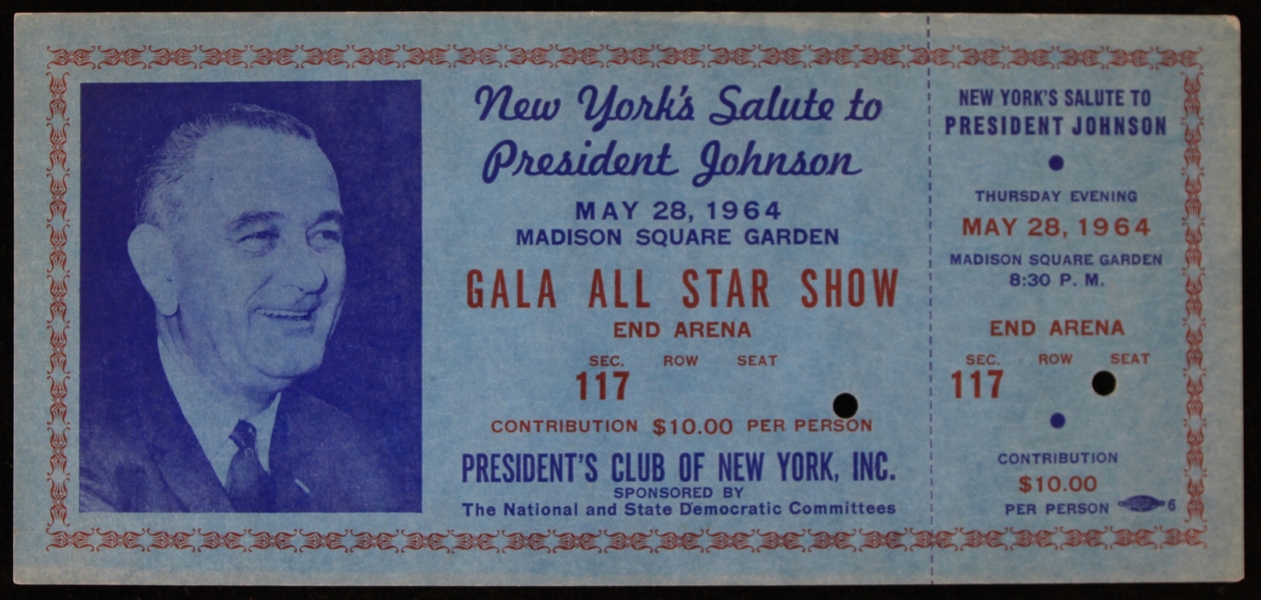 1964 New York Salute to President Johnson Gala All Star Show Ticket