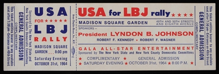 1964 Lyndon B Johnson USA for LBJ Rally at Madison Square Garden Full Ticket 