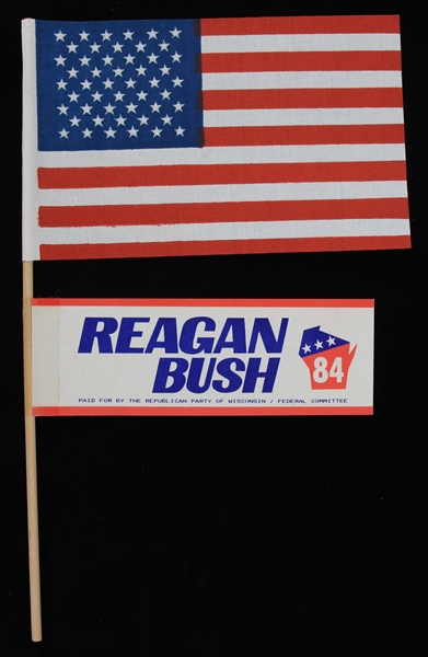 1984 Ronald Reagan and George Bush Wisconsin Republican Party American Flag Campaign Flyer