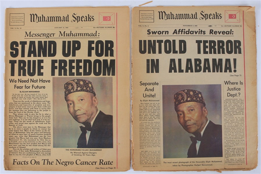 1963-64 Muhammad Speaks Pro-Islam Newspapers - Lot of 2 (Troy Kinunen Collection)