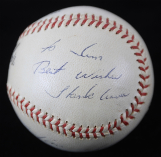 1964 BIG THREE Hank Aaron Eddie Mathews Warren Spahn Milwaukee Braves Signed & Inscribed ONL Giles Baseball (JSA) "From the Collection of Big Jim Ksicinski" 