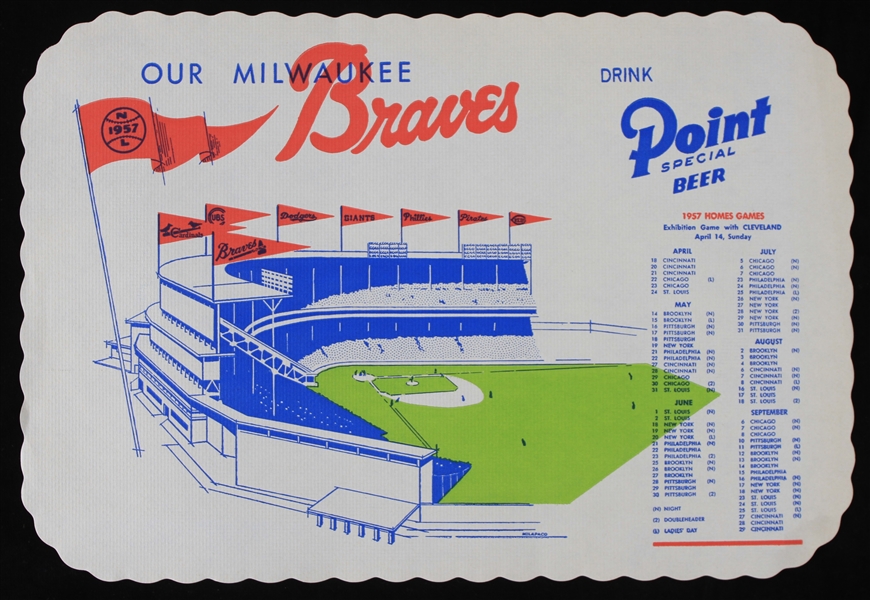 1957 Milwaukee Braves Dinner Table Placemat