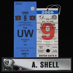 2006 Oakland Raiders vs Cincinnati Bengals Stadium Services Facilty Pass, Parking Pass and Art Shell Oakland Raiders Locker Name Plate (Lot of 3)