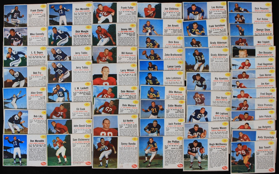 1962 Post Cereal Collectible Trading Cards including Fran Tarkenton Minnesota Vikings, Dan Currie Green Bay Packers, Don Meredith Dallas Cowboys, Bob Lilly Dallas Cowboys, and More (Lot of 100+)