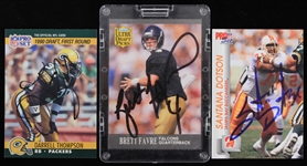 1990-1992 Darrell Thompson Green Bay Packers, Brett Favre Atlanta Falcons, and Santana Dotson Tampa Buccaneers Autographed Trading Cards (Lot of 3) (JSA)