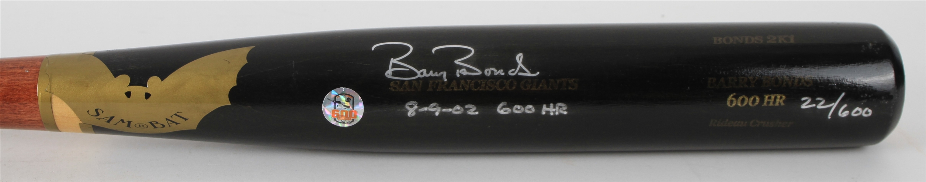 2002 Barry Bonds San Francisco Giants Signed SamBat Professional Model 600th Home Run Commemorative Bat (MEARS LOA) 22/600