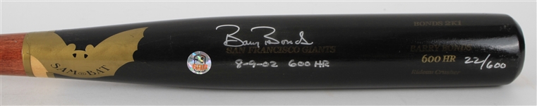 2002 Barry Bonds San Francisco Giants Signed SamBat Professional Model 600th Home Run Commemorative Bat (MEARS LOA/JSA) 22/600