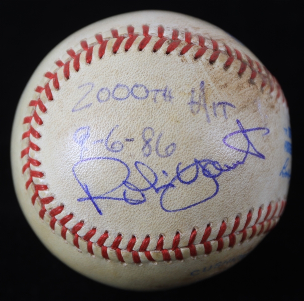 1986 (September 6) Robin Yount Milwaukee Brewers Signed OAL Brown 2,000th Career Hit Game Used Baseball (MEARS LOA/JSA/Yount Letter)