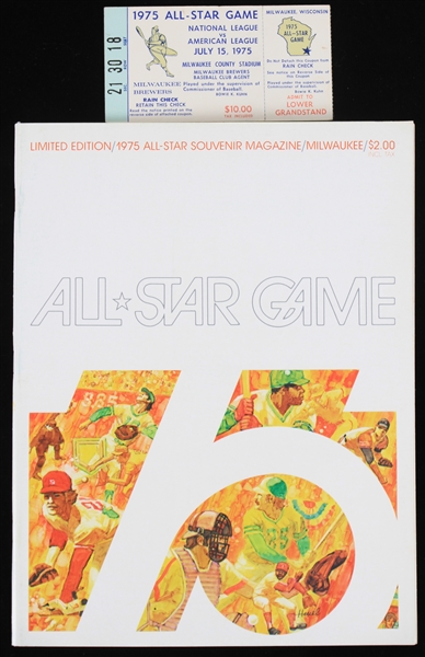 1975 MLB All Star Game Souvenir Magazine and Ticket (Lot of 2)