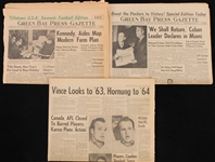 1961-1963 Paul Hornung Green Bay Packers Green Bay Press Gazettes (Lot of 3)