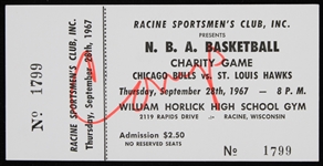 1967 Chicago Bulls vs St. Louis Hawks N.B.A. Basketball Charity Game Ticket