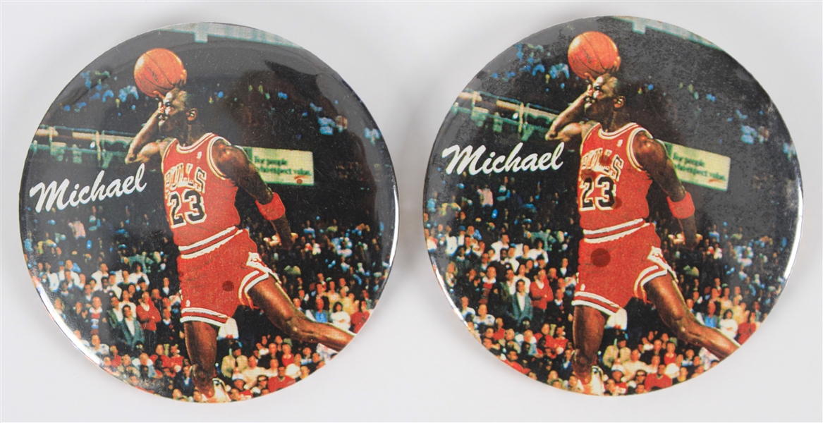 1980s-1990s Michael Jordan Chicago Bulls 3 Inch Pinback Buttons (Lot of 2)