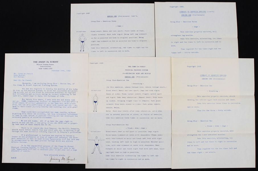 1923 Jimmy De Forest Physical Training System Correspondence - Lot of 5 Pages