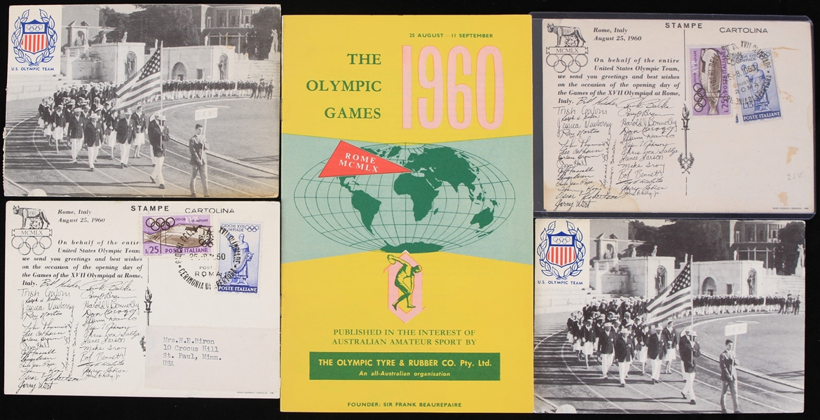 1960 Rome Olympic Games Program & Four Facsimile Signed Postcards  