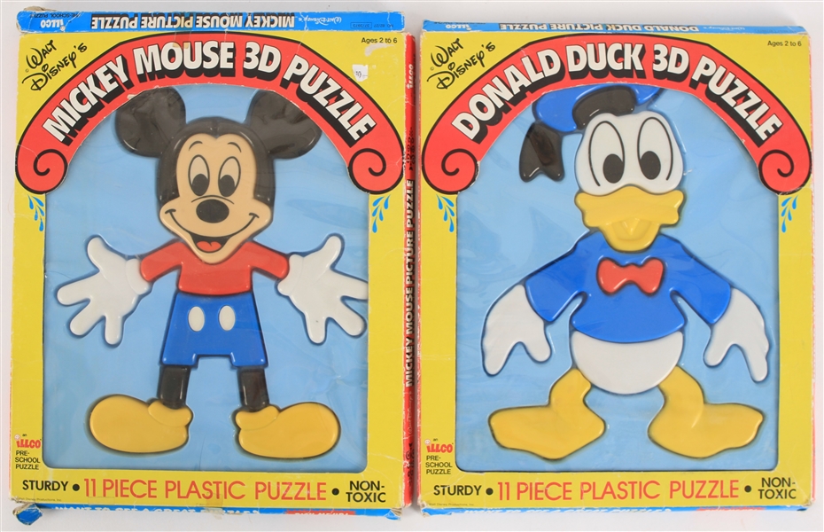 1970s-80s Mickey Mouse & Donald Duck Walt Disney MIB 3-D Puzzles - Lot of 2