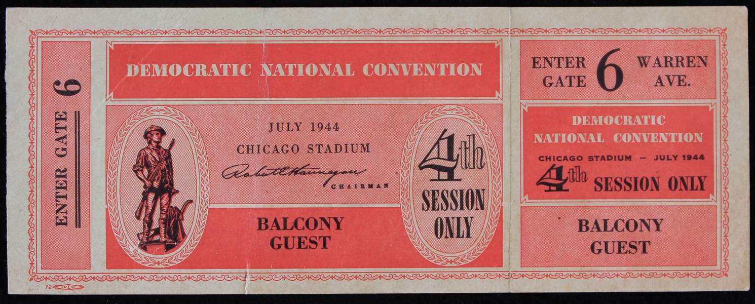 1944 Democratic National Convention Chicago Stadium Balcony Guest Ticket
